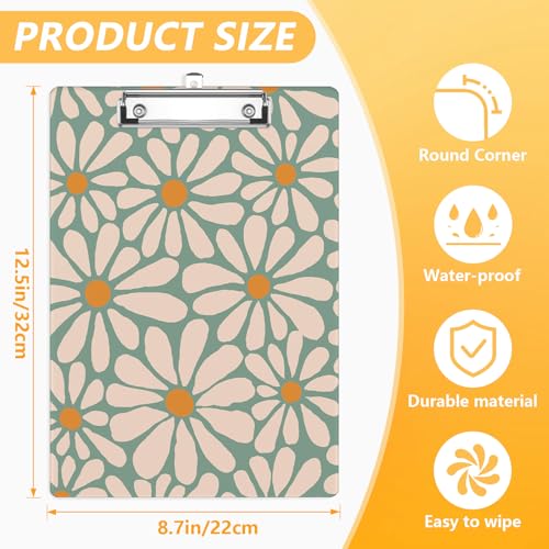 Abstract Daisy Flower Clipboard, Retro Groovy Flowers Decorative Clip Board with Metal Clip Cute Plastic Clipboards A4 Standard Size 8.5" x 12.5" for Nurses, Students, Office - color: Etro Groovy Flowers