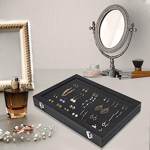 Earring Organizer Tray, Jewelry Tray with Lid, Earring Storage Box, and Jewelry Display Case, Keep Your Earrings Organized and Secure with This Stylish and Functional Earring Tray (Black) - color: Black, size: Earring tray