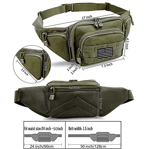 Tactical Fanny Pack Gun Holster Concealed Carry Pistol Military Tactical Waist Bag Waterproof Molle EDC Pouch with USA Flag Patch - color: Green