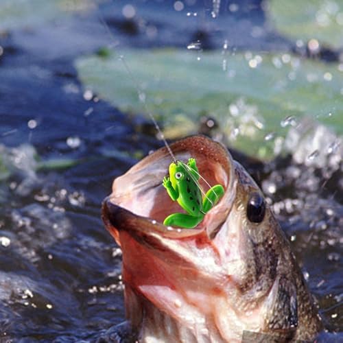Green Frog Lures for Bass Fishing Topwater Frog Realistic Bass Swimbait Soft Floating Bait Artificial Bass Lure for Pike Saltwater Freshwater Bass Trout,Fishing Soft Lures, Baits and Attractants