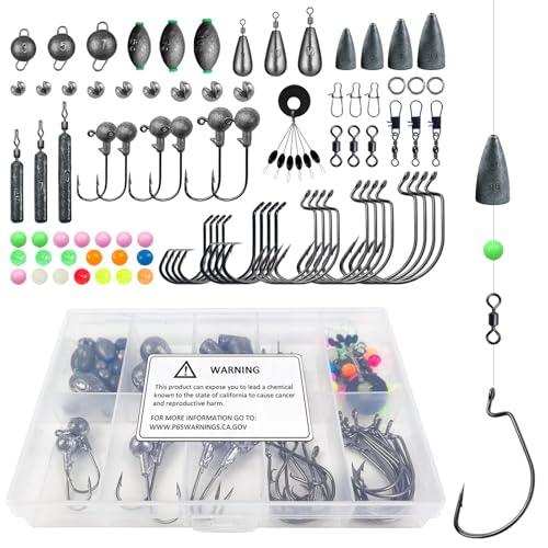 Fishing Accessories Kit Organized Fishing Tackle Box Included Hooks, Sinkers Weights, Rubber Bobber, Jigs, Beads, Swivels Snaps, Fishing Gear Kit - color: 85pcs