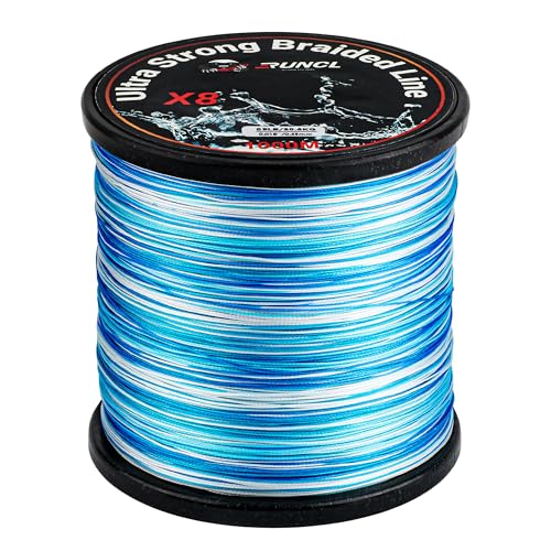 RUNCL 8 Strands Braided Fishing Line - High Visibility Colored Braid Line, Super Strong, Abrasion Resistant, No Stretch, 328yds/546yds/1093yds, 12lb to 100lb for Saltwater or Freshwater Fishing - color: Blue White, size: 12lb - 1093yds