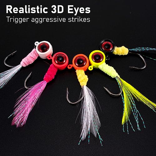Dr.Fish 10 Pack Crappie Jig Marabou Jig Hand-Tied Freshwater Ball Fishing Jig Hooks Sickle Hook Bass Trout Panfish Bluegill Walleye 1/16oz 1/8oz 3/16oz 1/4oz - color: White, size: 1/4oz-Hook #1/0