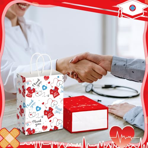 Kosiz 24 Pcs Nurse Week Gift Bags Paper Thank You Party Favors Bags Doctor Graduation Goodie Bag Nursing Appreciation Candy Treat Bag with Handles for Nurse Day Medical Party Decoration Supplies - style: Nurse
