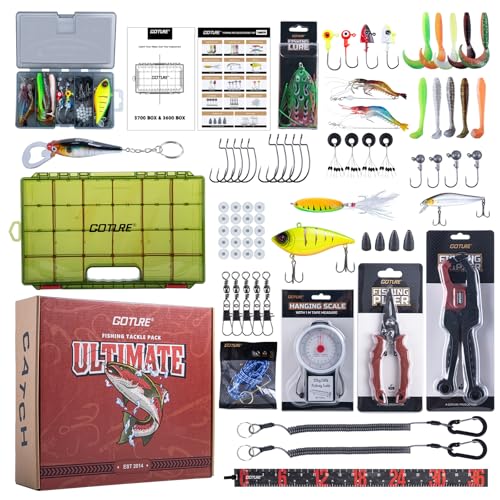 Goture Fishing Lures with Tackle Box and Fishing Tool Kit Set for Men Women, Include Fish plier, Fish Ruler, Fishing Gripper, Weigh Scale with Gift Box - color: Gift Boxed, size: Tools Set+66pcs Lure Kit+Fishing Scale
