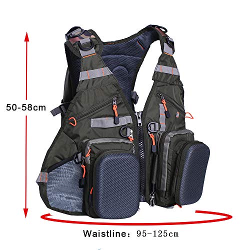 Waxaya Lightweight Fly Fishing Vest with Multi Pockets Adjustable Size Mesh Fishing Backpack for Men and Women - color: Green2