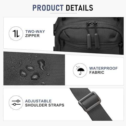 Sling Bag for Men, Travel Crossbody Bag for Men, Small Sling Backpack Shoulder Bag, High-Density Oxford Chest Pack for Hiking - color: Black