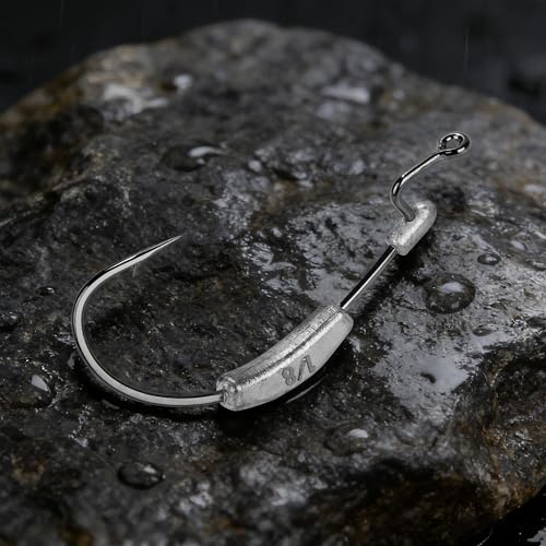 15 Pcs Weighted EWG Worm Hook, Weedless Fishing Swimbait Hooks Bass Fishing Freshwater Saltwater Assorted 1/8oz 3/16 1/4oz - size: 1/8oz-20pcs