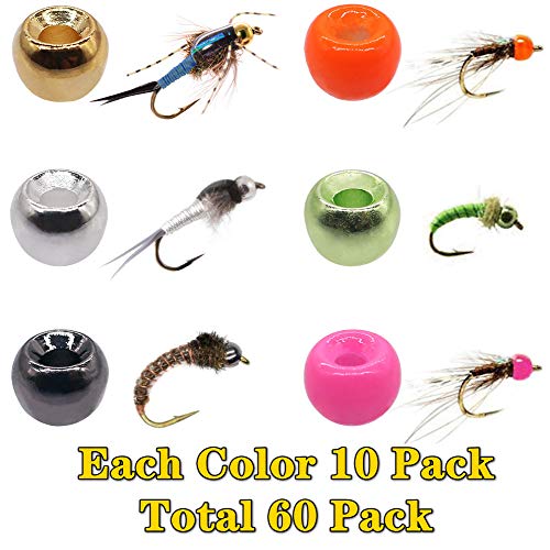 Tungsten-Fly-Tying-Beads-Heads-Assortment Fly Tying Materials Nymph for Fly Fishing Tungsten Beads 60 Pack - size: 1/8 inch (3.3mm)