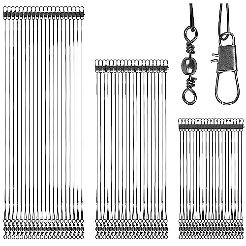 Fishing Leaders Saltwater,60pcs Stainless Steel Wire Leaders with Swivels Snap High Strength Fishing Line Leader for Connect Fishing Tackle Lure Bait Rig Hooks,6/8/10inch - color: Black - 60pcs (6"+8"+10")