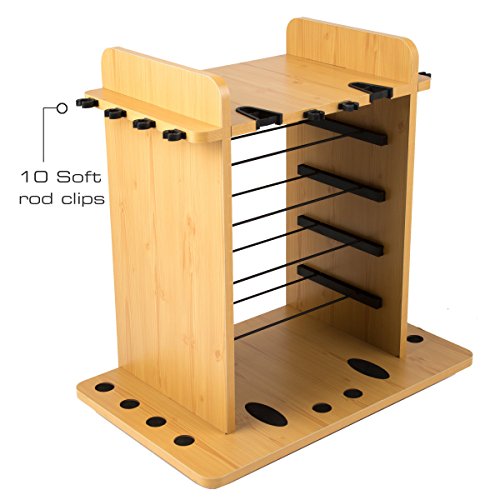 Rush Creek Creations Fishing Rod Holder for 14 Saltwater/Freshwater Rods, Fishing Pole Holder w/ up to 4 Fishing Gear Tackle Box Storage for Garage Organization/Boat Storage for Fishing Accessories | Fishing Pole Holder - color: Light Wood