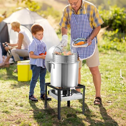 VEVOR 60 Qt Seafood Boiling Kit with Strainer, Outdoor Seafood Boil Pot and Basket, Cooking Set for Crab Crawfish Lobster Boiling, Aluminum Stockpot with 100,000 BTUs Propane Burner and Steamer Rack - style: 60-qt