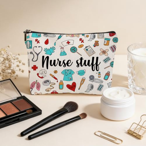 JIUWEIHU Nurse Makeup Bag, Nurses Gifts Cosmetic Bags Travel Organizer Bag Makeup Pouch, Sister Birthday Christmas Gift for Mom Friend, Nurse Gifts for Nursing Student Women Colleague - color: Multicolor 0072