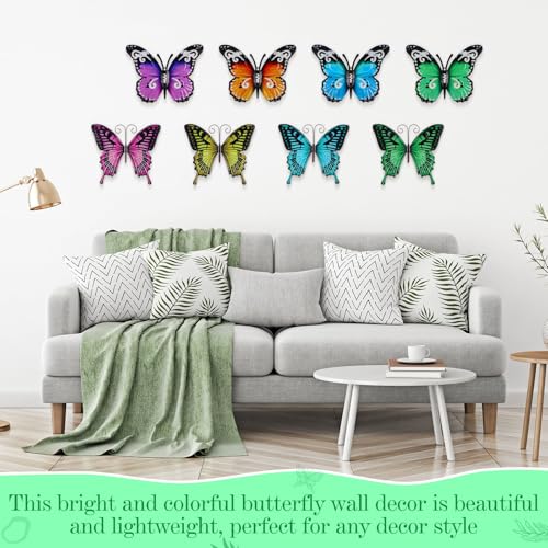 Tandefio 8 Pcs Metal Wall Decor Wall Art Hanging Decorations Outdoor Indoor Sculptures for Garden Fence Pool Home Porch(Butterfly) - style: Butterfly