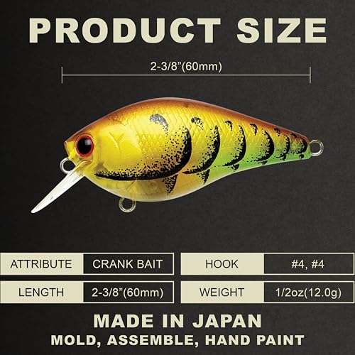 LUCKY CRAFT LC 1.5 Silent Squarebill Crankbait Fishing Lure, 2-3/8", Bass Fishing Lures for Freshwater, Hard Crankbait with Treble Fishing Hooks, Fishing Accessories - color: 496 Table Rock Craw