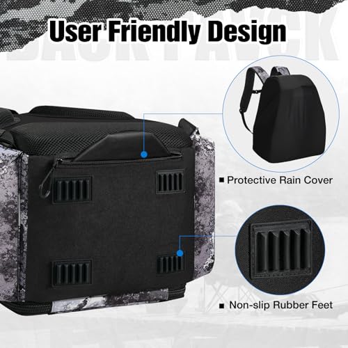 Piscifun Fishing Tackle Backpack with Rod Holders & 4 Tackle Boxes, 42L Outdoor Fishing Bag with Waterproof Rain Cover - color: Veil Camouflage