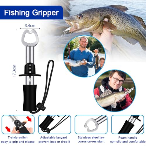 24Pcs Fishing Tools Kit, Fish Gear - Lures, Fish Lip Gripper, Fish Pliers with Lanyard, Saltwater Resistant Fishing Accessories & Equipment, Surprise Gifts for Adult Men Teen Boys Fisher