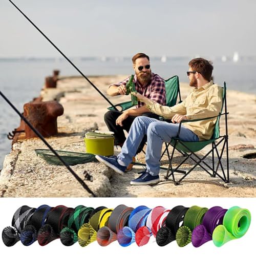 Yontree 6/12 Pack Fishing Rod Sleeve, Fishing Rod Cover Braided Mesh Rod Sleeves Socks, Fishing Pole Sleeve for Spinning/Casting/Sea/Fly Fishing Rod - color: twelve colors