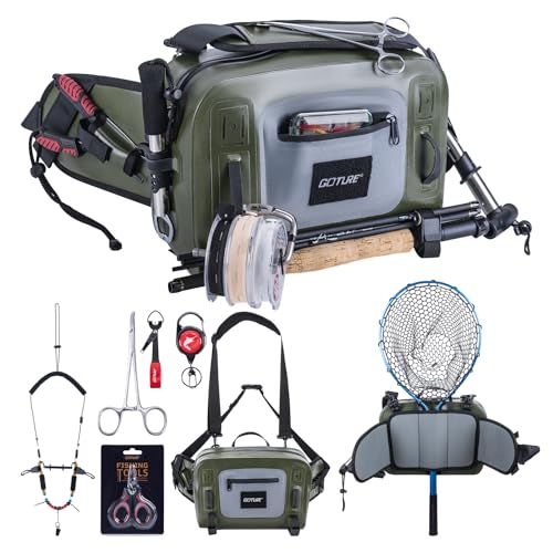 Goture Waterproof Fishing Waist Pack,IPX8 840D TPU Large Tackle Bag with Rod Holder,Airtight Zipper Closure,Fly Fishing Bag with Adjustable Waist Strap,Sling Fanny Pack with Lanyard,Forceps,Nipper - color: D3:Fly Fishing Bag with Knot Tying Tools