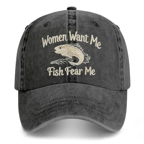 Fish Hats for Men Women,Funny Fishing Lover Gifts,Embroidered Washed Distressed Baseball Cap,Vintage Trucker Hat - color: Women-black