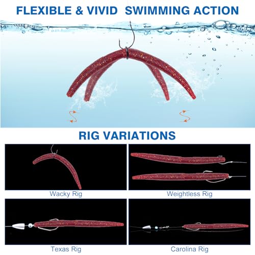 Goture Wacky Worm Fishing Lure Kit with Soft Plastics, Wacky Rig Tools, O-Rings, Worm & Drop Shot Hooks, Beads, Weights & Tackle Box - color: F:209pcs-(5" Soft Worm)&Tackle Box&Lure Bag