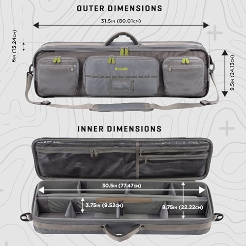 Allen Company Cottonwood Fly Fishing Rod & Gear Bag Case, Hold up to 4 Fishing Rods, Heavy-Duty Honeycomb Frame - Gray/Lime or Olive Green - color: Gray/Lime