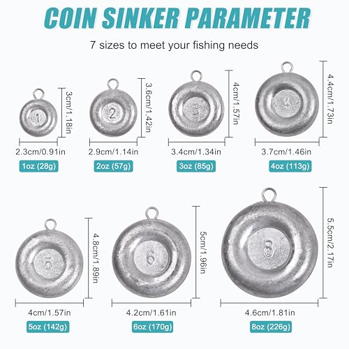 Disc Sinkers Fishing Weights, Coin Fishing Sinkers Weights Saltwater Surf Fishing Weights Bottom Drifting Trolling Catfishing Fishing Sinkers Saltwater Gear Tackle 1oz 2oz 3oz 4oz 5oz 6oz 8oz - style: 1 Ounce, 8 Pack