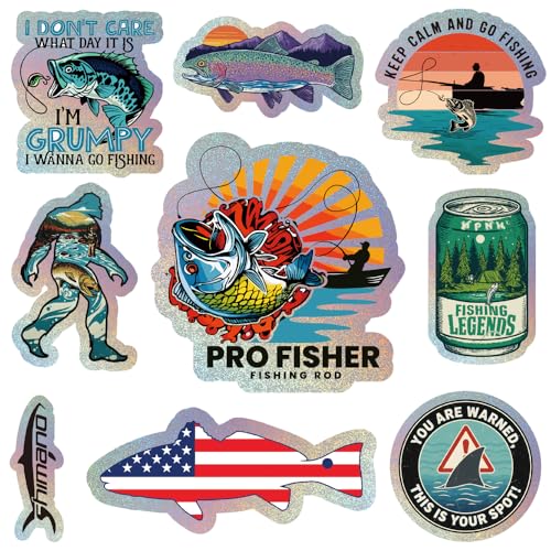 105Pcs Funny Fishing Stickers - Holographic Waterproof Vinyl Decals for Scrapbooks, Laptops, Water Bottles, Tackle Boxes - Ideal Gift for Fishermen, Dad, Fishing Lovers - style: Funny Fishing Stickers