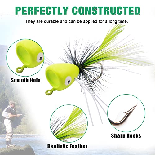 Fly Fishing Popper Lures Kit,Bass Poppers Flies Dry Fly Fishing Flies Panfish Bluegill Popper Bait Bug with Hooks for Freshwater - color: Black-10pcs