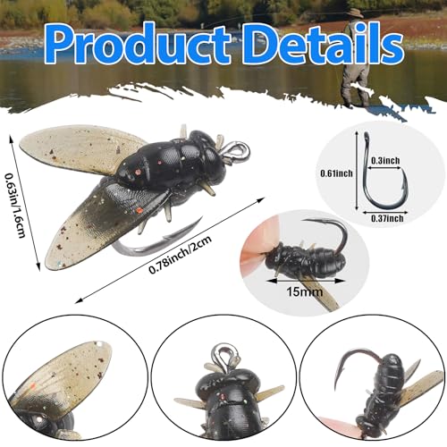 Bionic Fly Fishing Bait, Flies Fishing Lures Kit Trout Jigs Swimbaits Dry Flies Fly Fishing Lures Fish Attractant Fly Fishing Hook for Saltwater Freshwater Bass Panfish 15mm - color: Black-36pcs