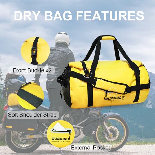 Buffalo Gear Waterproof Duffle Bag 40L 60L 80L Roll-top Dry Bag Heavy Duty Waterproof Duffel Travel Bag for Kayaking Rafting Boating Fishing Camping - color: Yellow, size: 60L