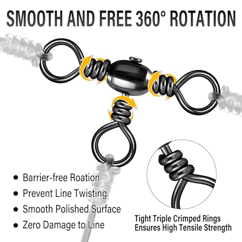 Alwonder 50-Pack 3 Way Swivels Fishing Tackle High Strength Stainless Steel Barrel Swivels 35-175LB Three Way Swivel for Saltwater Freshwater Catfish Rigs Surf Fishing Rigs - size: #8-44LB