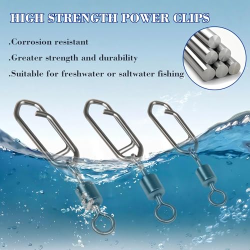 55Pcs High Strength Fishing Swivels, Stainless Steel Speed Clips with Barrel Swivels, Saltwater/Freshwater Snaps Swivel Change Quick Clips Snap Black Nickel