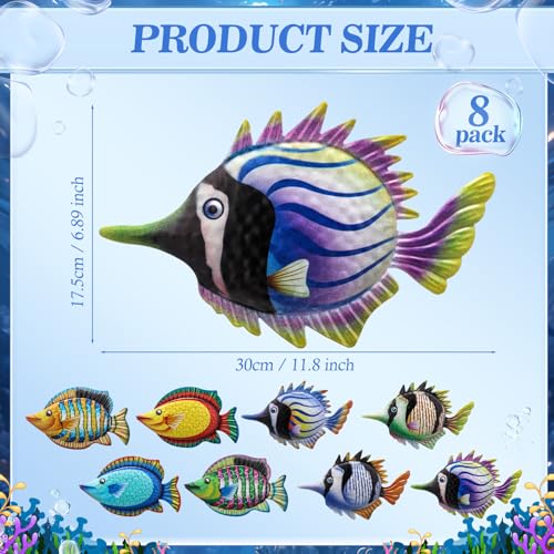 Tandefio 8 Pcs Metal Wall Decor Wall Art Hanging Decorations Outdoor Indoor Sculptures for Garden Fence Pool Home Porch(Fish) - style: Fish