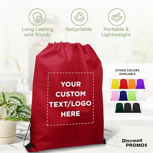 DISCOUNT PROMOS Custom Non-Woven Drawstring Backpacks Set of 10/50/100, Personalized Bulk Pack - color: Burgundy, size: 10/50/100