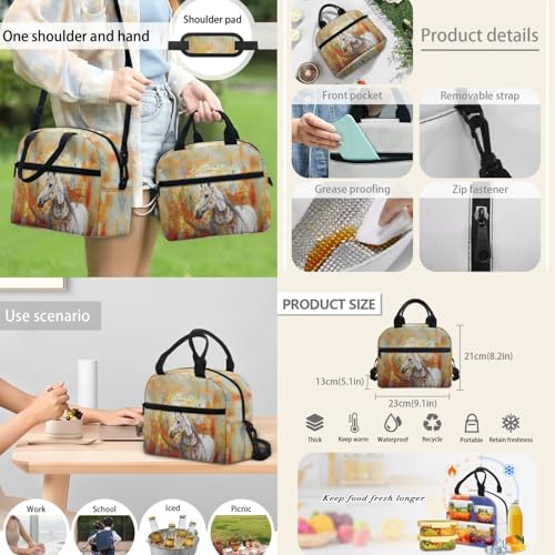 Horse Backpack for Kids Boys Preschool Elementary Backpacks with Reusable Lunch Bag Pencil Case Pouch Water Bottle Carrier Bag 4 PCS Set - color: Horse