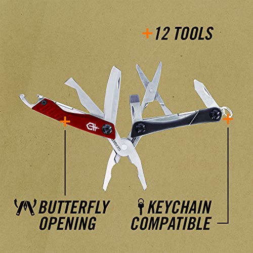 Gerber Gear Dime 12-in-1 Mini EDC Multitool - Needle Nose Pliers, Pocket Knife, Keychain, Bottle Opener - EDC Gear and Equipment, Gifts for Men - Red - color: Red, size: Single