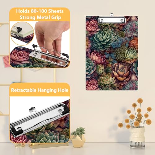 Succulent Cactus Clipboard, Decorative Clip Board with Metal Clip Cute Plastic Clipboards A4 Standard Size 8.5" x 12.5" for Nurses, Students, Office - color: Succulent