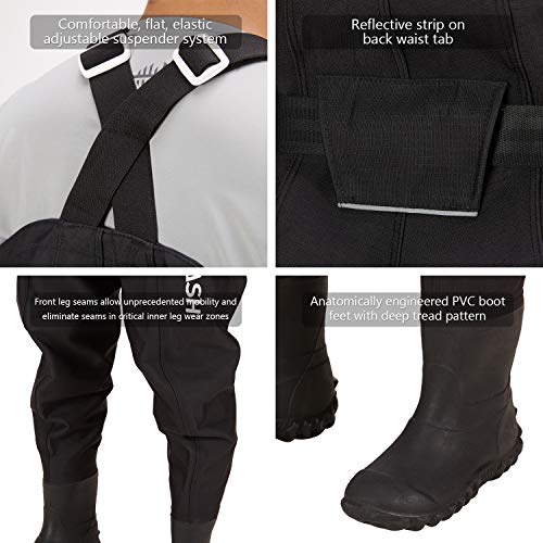 BASSDASH 3D Boot Foot Game Wader Ultra High Strength Nylon PVC Fishing Hunting Chest Waders for Men - color: Black Plaid