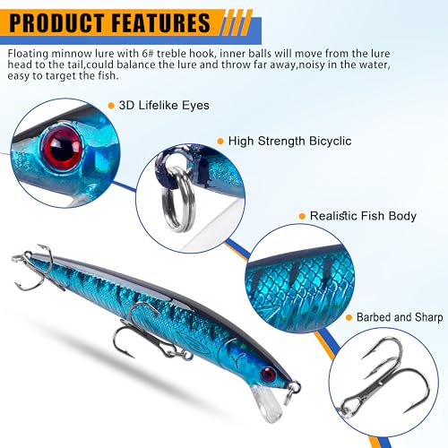 Fishing Suspending Jerkbait Kit, 8pcs Floating Minnow Hard Lures Bass Trout Walleye Catfish Baits Swimbaits for Saltwater Freshwater