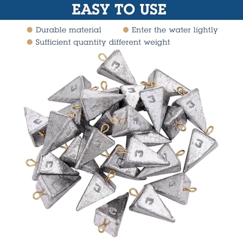 Zhanmai 27 Pieces Pyramid Fishing Weights Sinkers Triangle Rig Pyramid Sinkers for Ocean Saltwater Surf Bass Catfish Fishing Weights Casting Gear Tackle Essential - size: 3oz
