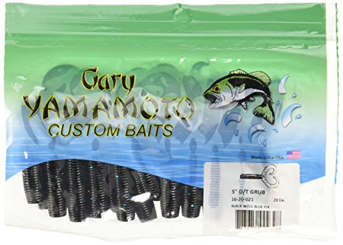 Yamamoto Custom Baits Double Tail Grub Soft Plastic Bait, 20-Pack, Bass Fishing Soft Plastic Lure, Multiple Sizes & Colors - color: BLACK W/ LARGE BLUE FLAKE, size: 5"