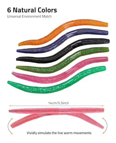 CVLIFE Wacky Worm Kit for Bass Fishing, 48PCS 5.5" Wacky Worm Lures, 100 O-Rings, Wacky Rig Tool, 30 Hooks and Tackle Box, 180PCS Soft Plastic Fishing Lure Kit