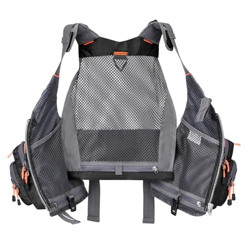 Gonex Fly Fishing Vest for Men Women, Comfortable Adjustable Fishing Vest with Multi-Pockets Reflective Stripes - color: Black+orange