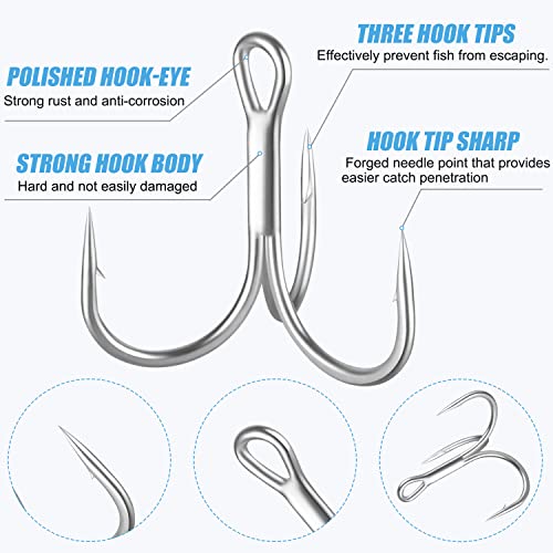 Treble Fishing Hooks, 110pcs Super Sharp Triple Fish Hook Classic Round Bend High Carbon Steel Treble Hooks Barbed for Catfish Bass Trout Freshwater Saltwater - color: Silver, size: 110pcs 1#