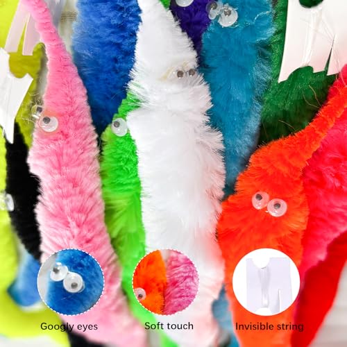 GlyinnHe 24 Pcs Magic Twisty Worm Wiggly Twisty Fuzzy Worms on a String Magic Worm Toys for Party Favors, 12Colors