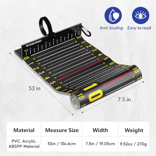 THKFISH 53in Fish Ruler with Measuring Board, Portable Waterproof Folding Fishing Ruler Fish Measuring Tape for Boat, Kayak, Coolers, Yacht and Workbench - color: Black