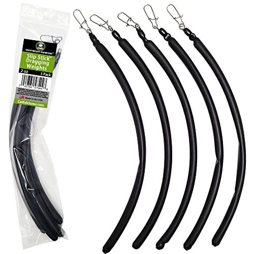 Slip Stick Dragging Weights, No-Snag Sinkers for Dragging, Trolling, Drift, Bottom Bouncing. Curved Flexible Trolling Lead - size: 2oz, 5-Pack