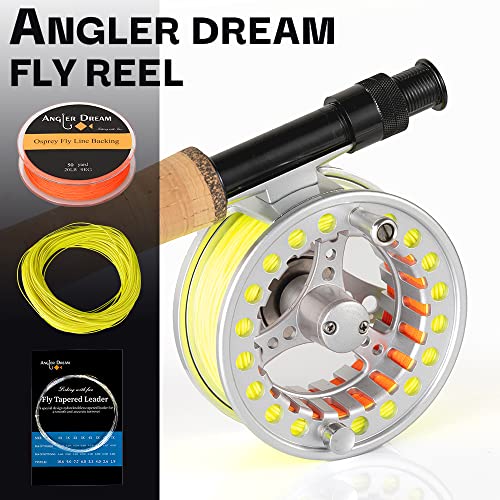 (1/2WT 3/4WT 5/6WT 7/8WT) Fly Reel with Line Combo Aluminum Alloy Large Arbor Fly Fishing Reels Weight Forward Fly Line with Braided Backing Taper Leader Pre-Tied - color: Silver Reel&Fluo Yellow Line(Pre-load), size: 1/2 WT Reel+Line