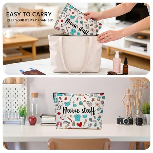 JIUWEIHU Nurse Makeup Bag, Nurses Gifts Cosmetic Bags Travel Organizer Bag Makeup Pouch, Sister Birthday Christmas Gift for Mom Friend, Nurse Gifts for Nursing Student Women Colleague - color: Multicolor 0072